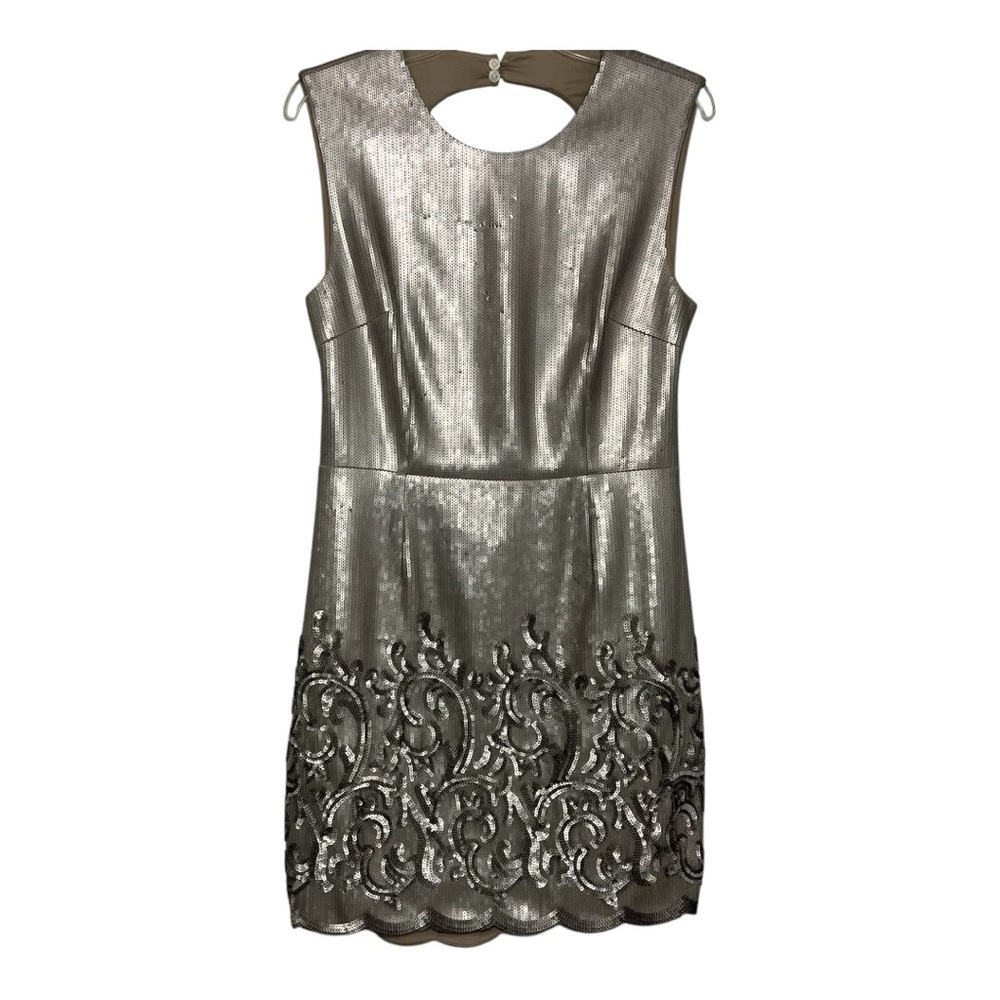 BCBGMaxAzria silver backless cocktail dress open back formal sexy gown birthday - Picture 10 of 13
